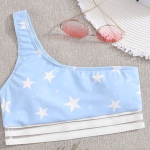 ISO blue star one shoulder bikini top - M
